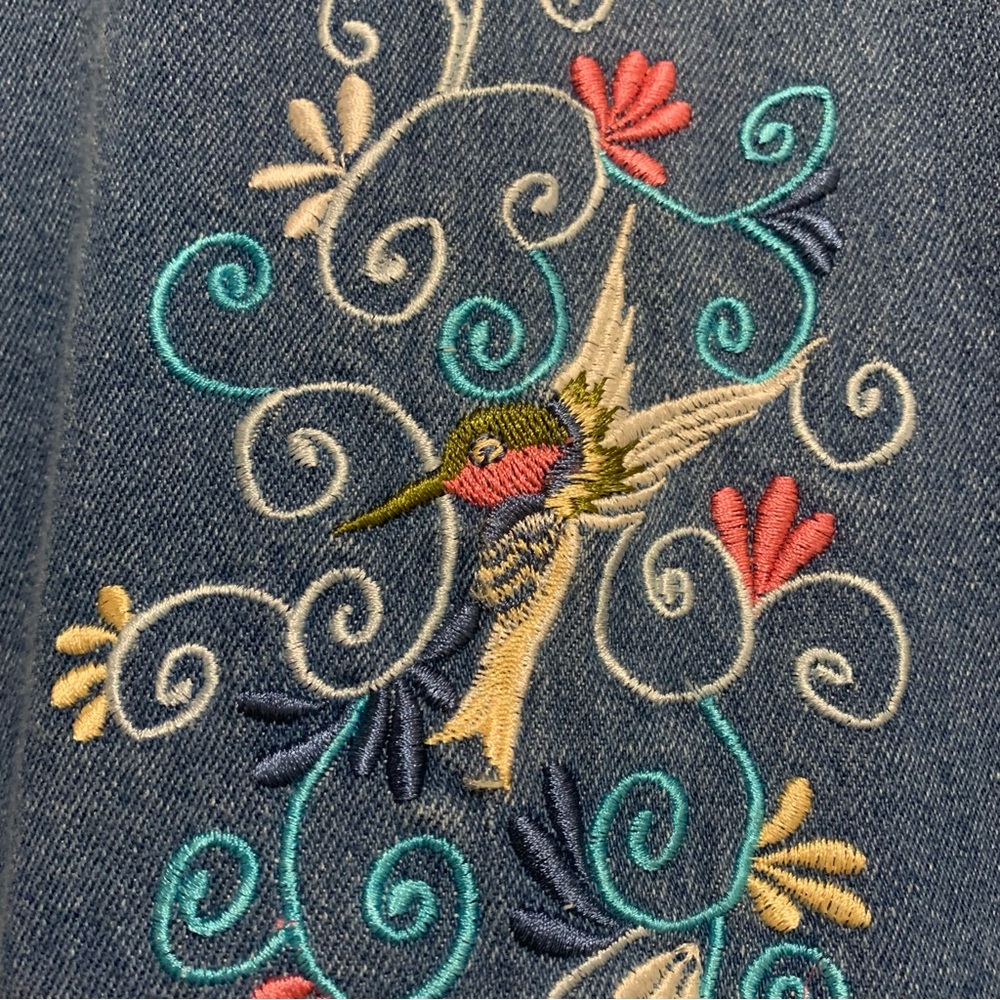 Vintage Passion-I Women’s Embroidered Denim Zip Up Jacket Size XL Hummingbird - Picture 6 of 6